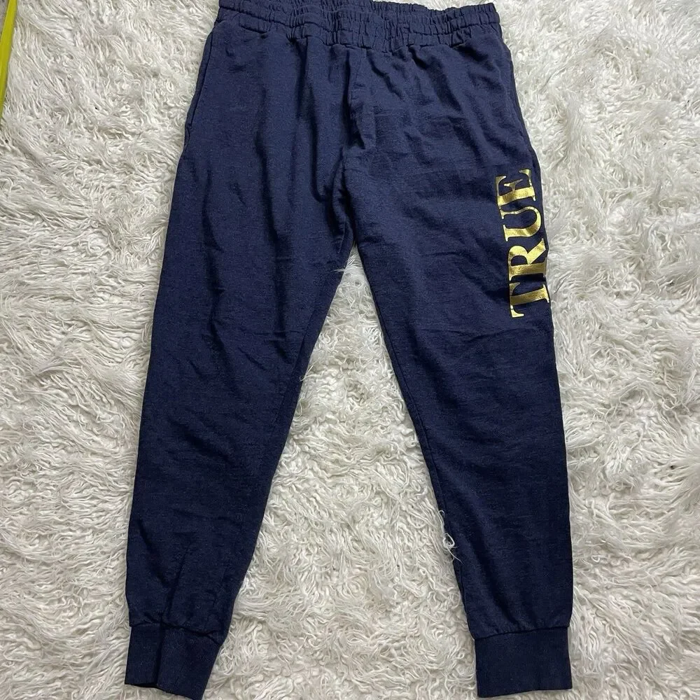 True Religion Lounge Wear Men's Sweat Pants Size XL Blue/Gold Logo Pull On